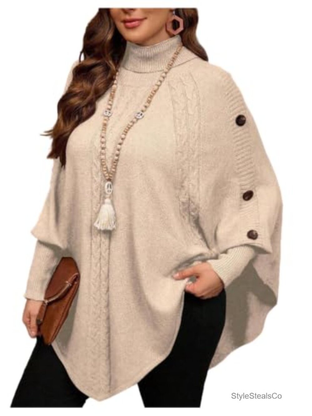 Plus Size Poncho Sweater Asymmetrical Mock Neck Knit Pullover Top